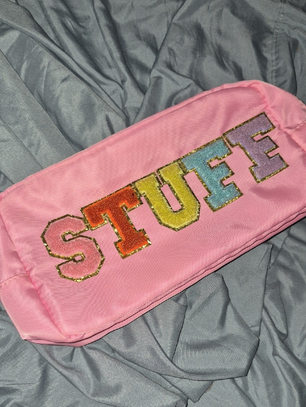 Pink Cheille 'STUFF' Glitter Letter Pouch